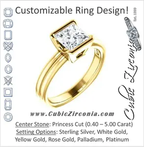 Cubic Zirconia Engagement Ring- The Monse (Customizable Bezel-set Princess Cut Solitaire with Grooved Band & Euro Shank)