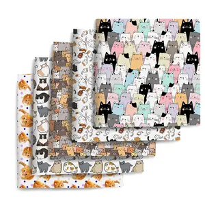 5pcs/set Cat Pattern Polyester Fabric Bundle, 100% Polyester Fat Quarters for DIY Home Decor, Quilting & Sewing Project, Patchwork, Diy Crafts, Gifts Ideas for Beginner Friendly Craftsmen, 7.8"x7.8" (20x20cm)