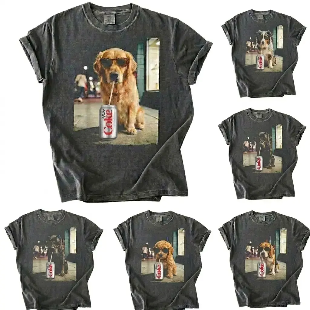 Comfort Colors 50+ Dog Breeds Available Drinking Diet Coke Shirt, Funny Dog Diet Coke Lover Tee, Grunge Frenchie Graphic Shirt, Trendy Aesthetic Dog Tee, Comfort Colors Shirt - AL