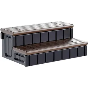 Universal Spa Hot Tub Step with Storage Outdoor Indoor Compartment Spa 2-Step Stool Pool Ladder Plastic Handi Step Slip Resistant Striped Brown+Black-TK