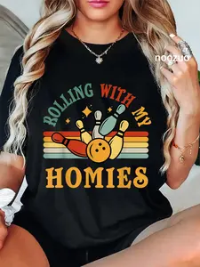 100% Cotton Unisex Bowling-Shirt Rolling With My Homies Men Women Funny Bowler T-Shirt Casual Top