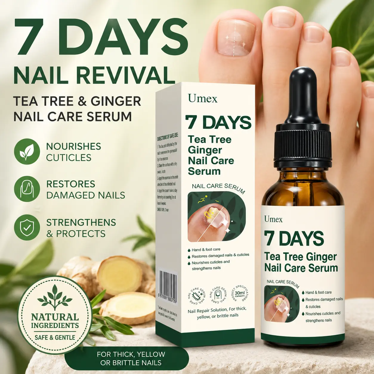 Umex Nail Repair Oil with Ginger & Turmeric, Lightweight Serum for Damaged, Brittle Nails and Smooth Cuticles, Daily Care Moisturizer - 1 Fl Oz Bottle, Natural, Manicure, Beauty Products, Damaged Nails