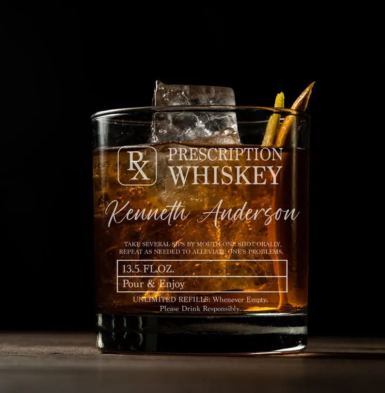 Prescription Whiskey Glass, Bourbon Glass with Custom Name, Engraving Wine Glasses