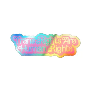 Trans Rights are Human Rights Pink Vinyl Holographic Sticker, Equality Stickers, Anti-Trump, Anti-DOGE, Equal Rights for All Decorative die kiss-cut