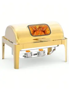 Rose Gold Chafing Dish Sets - 9QT Buffet Warmers With Roll-Top Lids & Complete Accessories For Catering, Banquets & Parties