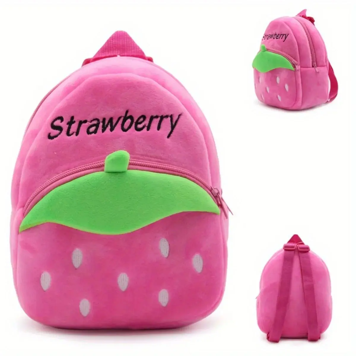 Cute Plush Backpack – Pink Strawberry-Shaped Fruit-Themed Preschool Schoolbag
