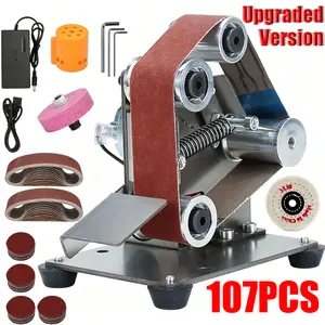 107PCS 3-in-1 Mini Belt Sanding Machine with 7 Adjustable Speeds & 15 Degree Angle for DIY Metal Wood Crafts Tools Polishing Kit Included - Kitchen