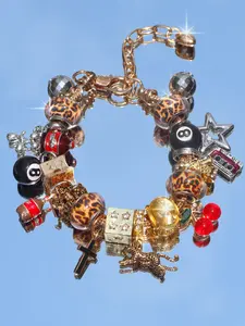 Leopard Print Ball Charm Bracelet, Cherry Cross Festival Bracelet, Star Girl Leopard Star Bracelet, Music Festival Bracelet, Unique Charms, Trendy Bangle, Beaded Charm Bracelet