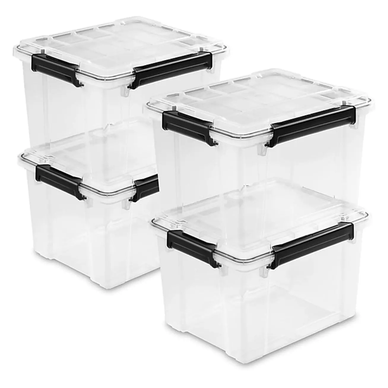 Sterilite 34 Quart Gasket Box with Lid, Plastic, Clear/Black, 4/Carton (39339004)