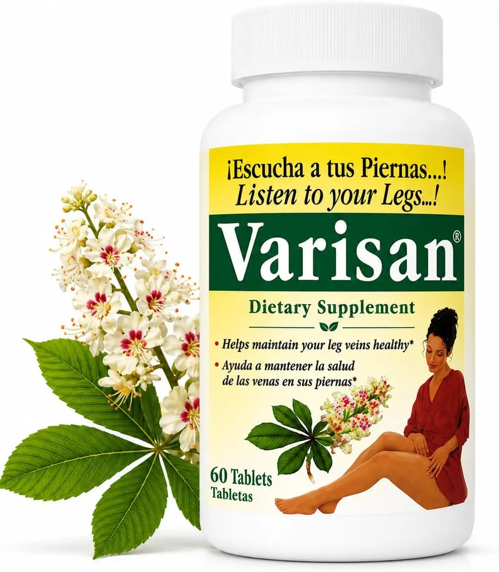 Varisan Circulation Support Supplement Tablets - Horse Chestnut & B Vitamins Formula, Prop 65 Safe Wellness Pill, Supports Leg Comfort & Healthy-Looking Skin, 60 Count (2-Month Supply)