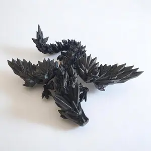 PowerTRC 3D Printed Crystal Dragon with Wings (Black Color) – Flexible 9 Inch 3D Printed Toy Dragon, Great for Gift Bags, Desk Decor, Party Favors