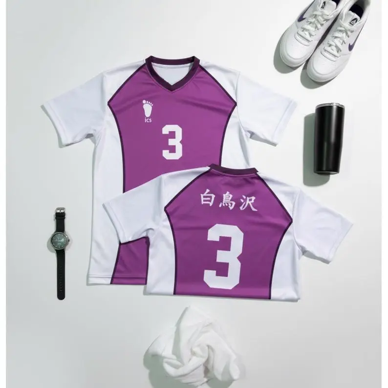 Haikyuu Shiratorizawa Anime Volleyball Jersey - Cosplay Shirt, Unisex Purple Athletic V-Neck, Breathable Activewear Streetwear Otaku Gift