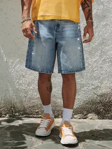 Men's Loose Fit Light Blue Denim Jeans Shorts, Vintage American Style Vibe, Streetwear, Breathable and Comfortable, Fashionable Five-Pocket Design