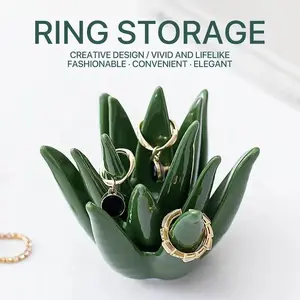 Cactus Aloe Ring Holder Tray, Jewelry Storage Display Stand, Desk Decor Organizer for Home Office, Ideal Gift for Women and Friends