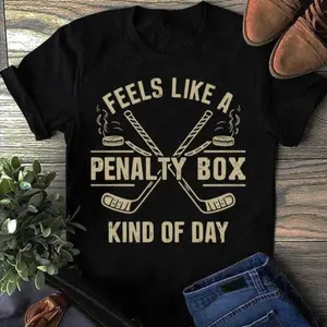 Classic Comfort: 100% Cotton Men's Tee. Feels Like A Penalty Box Kind Of Day Funny Hockey Pullover Hoodie - Hockey Player Shirt, Hockey Team T Shirt, Hockey Moms, Hockey Lover Gift Fashion 	 Unisex T-shirts
