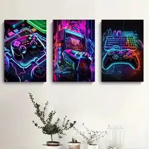 3pcs/set Gaming Graffiti Gamepad Earphone Funny Wall Art Canvas Poster Artwork Gamer Room Wall Decor Prints Modern Living Room Posters No Framed Wall Decoration