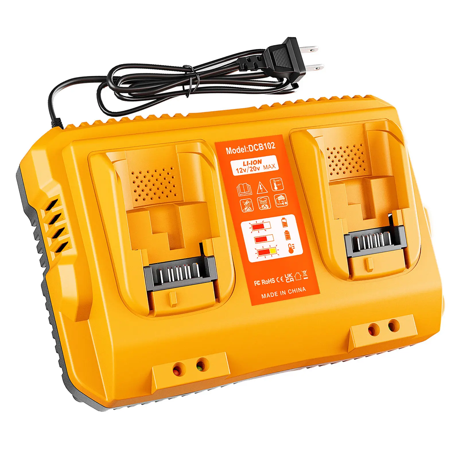 Amityke Upgraded Battery Replacement 2-Port Charger Station (DCB102 Model) for Dewalt 12V~20V Max Cordless Tool Batteries, Overvoltage-Protected Power Tool Accessory, 100V~240V/50~60 Hz Compatibility, Cordless Tool Battery