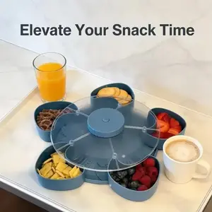 Smooth Plastic 360° Rotating Round Airtight Snack Container, 6-Compartment Divided Candy Tray with Lid, Dustproof Storage Box for Nuts, Dried Fruit - Kitchen Home Organizer