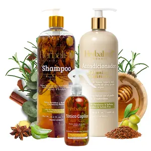 Herbalista Viral 3 Pack Herbal Hair Care Bundle – Shampoo & Conditioner 1000ml (33.8 fl oz) Each  + Tonico Capilar 250ml – With Real Botanicals – Paquete de 3 Piezas Shampoo & Acondicionador + Tonico Capilar – 100% Natural & Handcrafted
