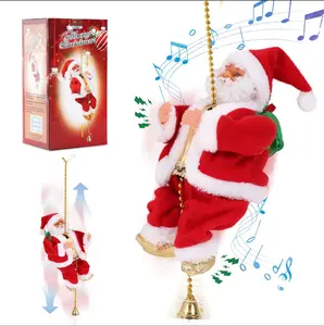 Motorized Climbing Santa Claus Automatic Ascending Christmas Ornament with Musical Silent Modes Battery