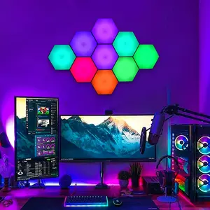 SERBASIC Hexagon Modular RGB Leds, 6/10/20-Pack Led Light Kit with Touch Sensor, Remote Control & Adjustable Dim, Multiple Packs DIY Geometric Assembled Night Lamp for Living Room TV Background Decor