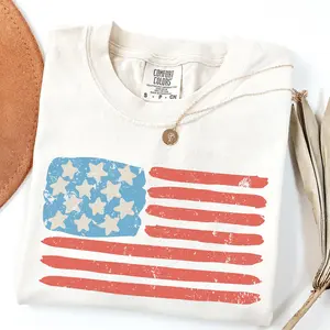 Comfort Colors Retro America Shirt, American Flag, 4th Of July Shirt, Fourth Of July, Patriotic USA Gift, Women's Graphic Tee, USA Shirt - AL