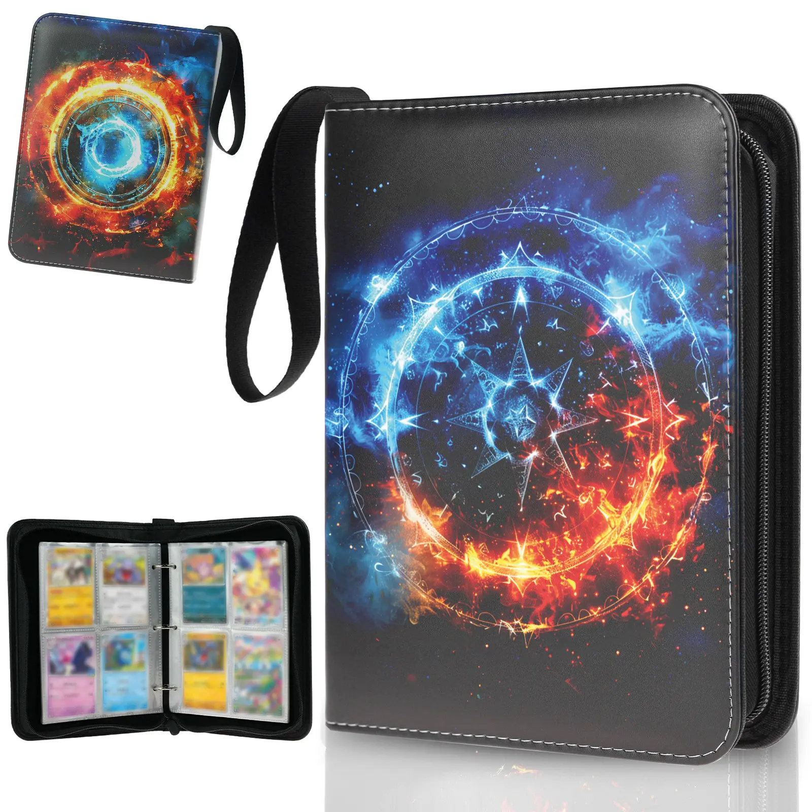 Trading Card Binber, Card Book for MTG, PKM, TCG Cards, Card Album, 3 Ring Loose Leaf Card Binder, 400 Pockets, Trading Card Storage, Fire & Ice