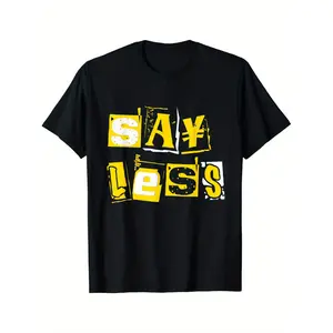 100% Cotton Stylish Men S Graphic Cotton T-Shirt Black With Yellow White Print Round Neck Short Sleeve Comfortable Stretch Casual Wear Machine Washable Golf Gift T-Shirt For Men And Women