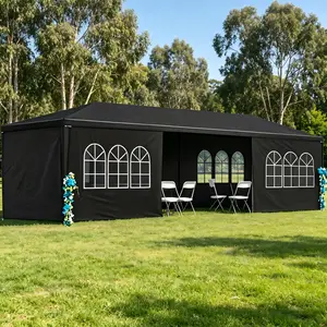 10x30 FT Black Party Tent, Heavy Duty Outdoor Canopy Tent with 8 Removable Sidewalls, Waterproof Gazebo Tent for Wedding, Party, Events, Backyard, Patio, Commercial Use, with Ropes & Stakes Included