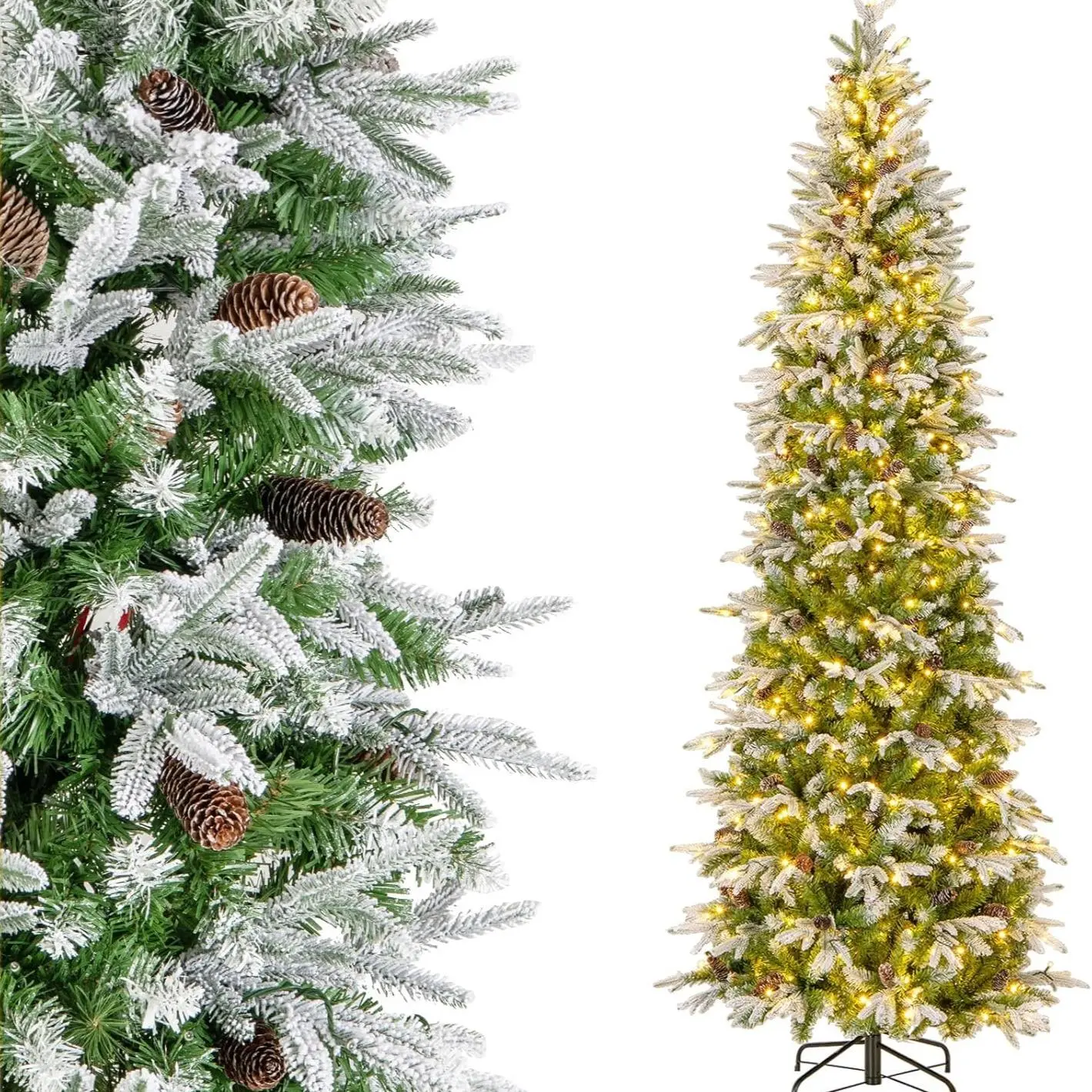 7FT w/Pine Cones & PE PVC Branch Tips, Warm LED