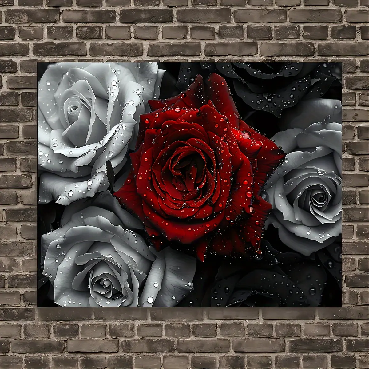 1 piece canvas painting with wooden frame, ready to hang, one piece red and white rosebud canvas wall art, waterproof bachelorette party decoration, framed print for living room, bedroom, home office decoration, unique gift idea