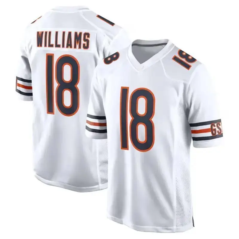 Full Logo Caleb #18 White Football Game Jersey Shirt, New America Football Jersey, Sport Clothing, Football Uniform, Jersey For Football