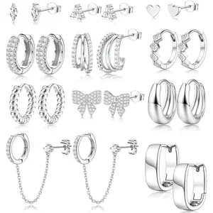 ZELORES Female 11-Pair Small Gold Hoop Earring Stacking Set, 14 karat Gold-Plated Chunky Huggie Ear Studs, Hypoallergenic Tarnish-Free High Quality Stainless Steel Cartilage Earrings for Multiple Piercings & Daily Wear, High Quality Earrings