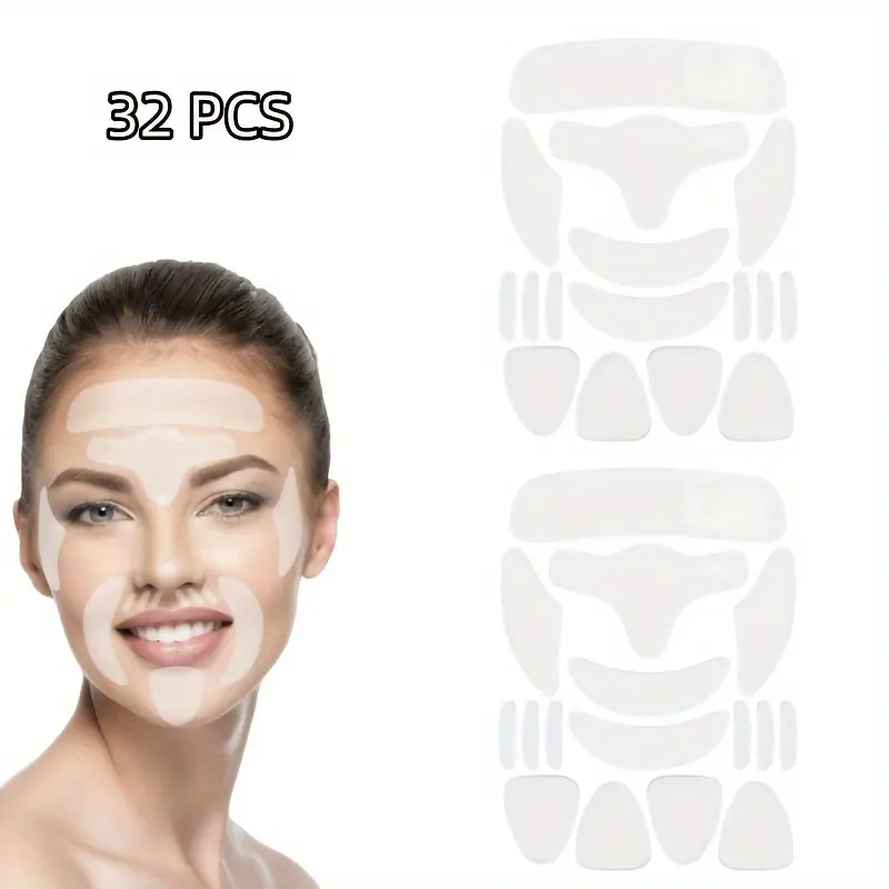 32pcs Miracle Silicone Patch Set - Reusable, Suitable for Face, Forehead, Eyes, and Neck Light Beige