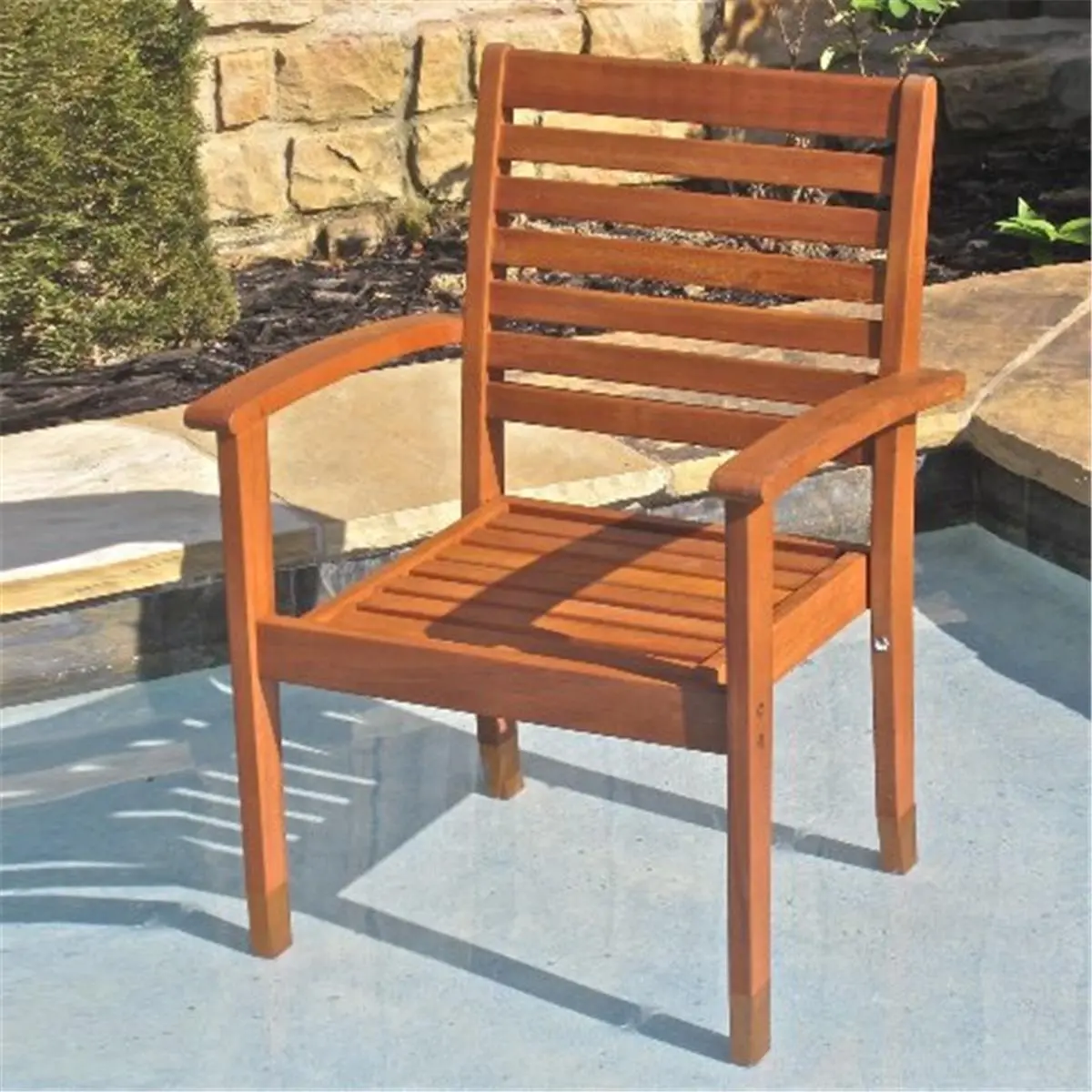 212 MAIN International Caravan TT-1B-043 and 2CH Set of 2 Oslo Outdoor Contemporary Slatted Seat Chairs, Brown Stain, Modern Outdoor Furniture Set