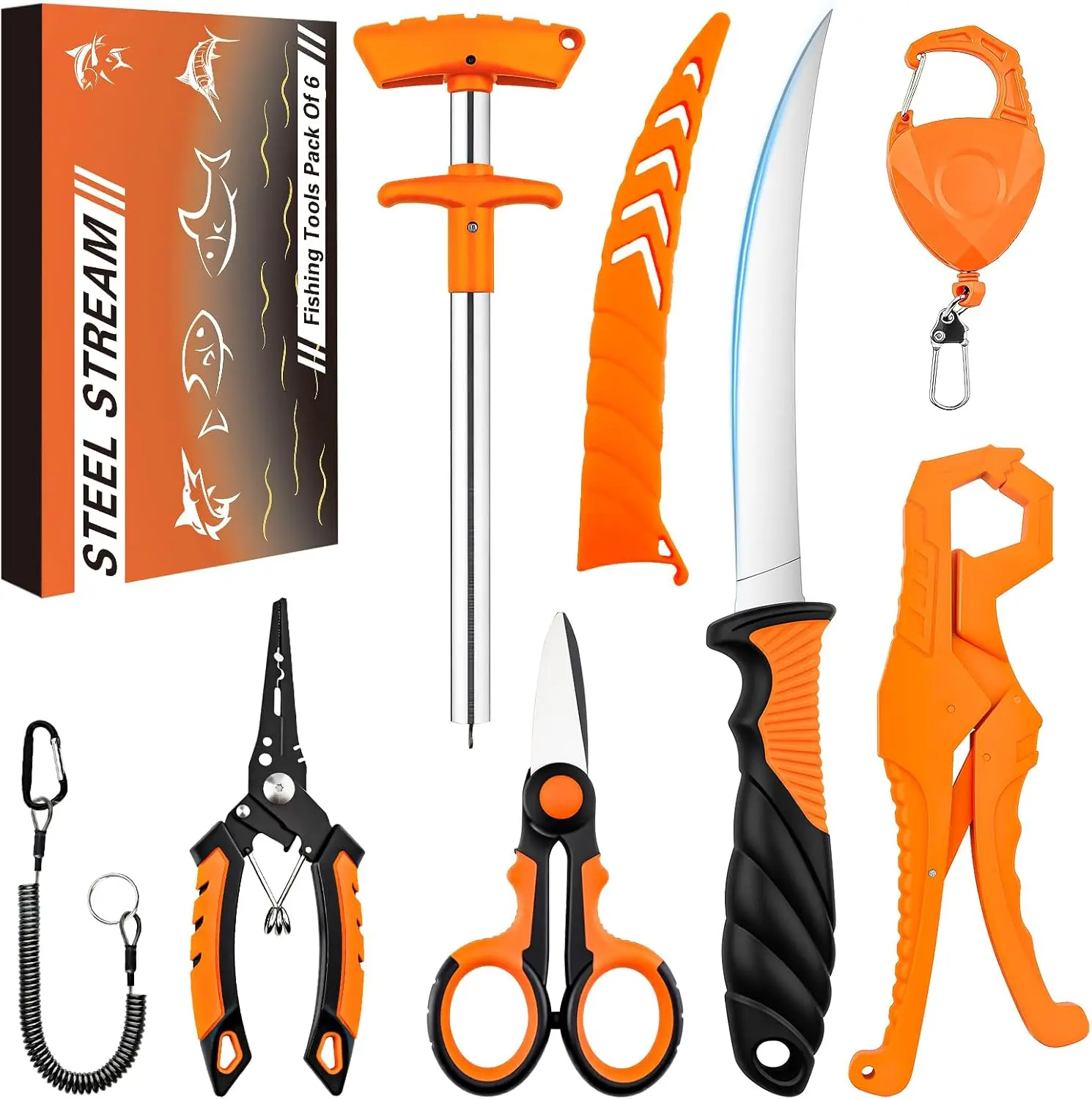 Fishing Tools Kit 6PC | Stainless Steel Pliers, Knife & Gripper | Fishing Essentials