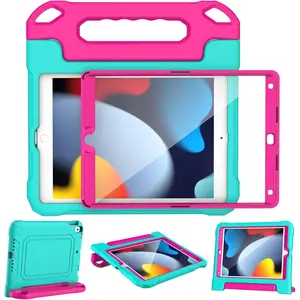 Kids Case for iPad 10.2 Inch 9th/8th/7th Generation 2021/2020/2019, iPad Pro 10.5 & iPad Air 3, Shockproof Handle Stand Kids Case with Screen Protector for iPad 10.2/10.5 Inch, Cyan&Pink 10th glitter Computer Covers