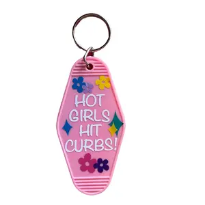 Hot Girls Hit Curbs Hotel Keychain Design Both Sides  Pink Hotel Keychain keytag