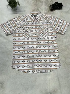 Men Wester Short Sleeve Shirt - White Aztec Print