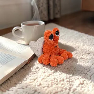Handmade Crochet Hermit Crab Plush, Chunky Amigurumi Crab Stuffed Animal, Ocean Room Decor, Cute Gift