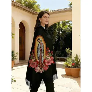 【Valentine's Day】Shawls and Wraps for Women Virgen De Guadalupe Gifts Soft Warm Blanket Scarf with Elegant Floral Design Hooded for Evening Dresses Durable Lightweight Trending Accessory