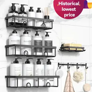 Shower Caddy, 2/5/6 Pack Black bathroom accessories, wall organizer, No Drill Bathroom Shower Organizers With Removable Hooks, Rust Proof Shower Shelves For Inside Shower, free wall mount shower organizer, Bath Towel Rack