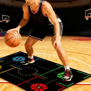 Professional Basketball Training Pad with Storage Bag, Noise-Reducing Rubber Layer, Precision Step Guidance, Foldable Design, 35.4x23.6in, Basketball Equipment