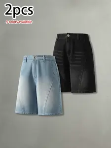 Available in packs of 4, 3, or 2; summer men’s washed, distressed denim shorts with a loose fit and a retro deconstructed patchwork design—casual, versatile athletic men’s shorts.summervibes