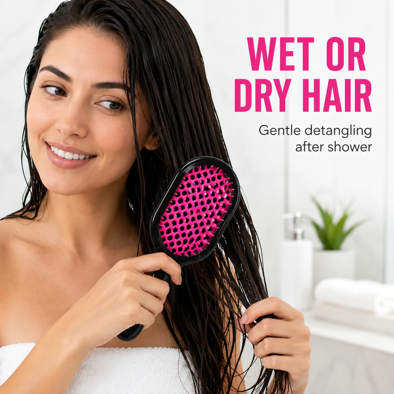 HKY  Detangling Hair Brush for Women Girls - Flexible Bristle Scalp Massager Comb with Air Cushion, Anti-Static Wet Dry Hair Brush for Curly Straight Thick Long Short Hair, Pink