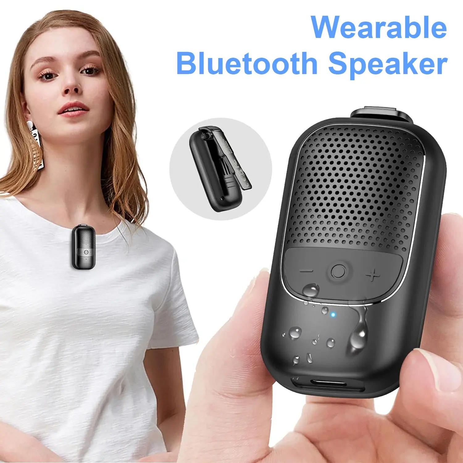 Wireless Clip-On Speaker, Ip67 Waterproof, Enc Microphone, Stereo, Large Touch Buttons, Wearable, Ideal for Running, Hiking, Outdoor Activities