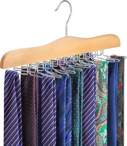 Tie Rack  for Closet, Wooden Tie Organizer for Men with 24 Folding Hooks, Space Saving Necktie Holder for Storage and Display Bra, Tank Top, Camisole (1-Pack), - CT14N