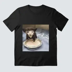 Men's Cotton Short-Sleeve Relaxed Fit Cursed Milk Dunk Cat Graphic T-Shirt, Unisex Streetwear Meme Joke Novelty Top, Friend Gift 818