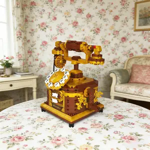 Vintage Telephone Building Block Ornament, Educational Puzzle Toy, Birthday Gift, Assembly Gift, Retro Phone Model, Building Block Sets