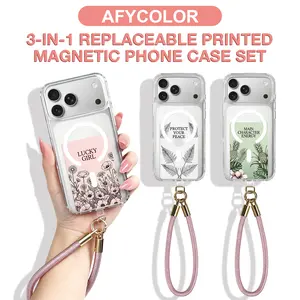 【AFYCOLOR】 3-In-1 Replaceable Printed Magnetic Phone Case Set For iPhone 17/17Pro/17 Pro Max Case ,Upgraded Full Camera Protection Drop Protection Protective Phone Cover Case,Supports Magnetic Suction Wireless Charging Matte Translucent. Shockproof